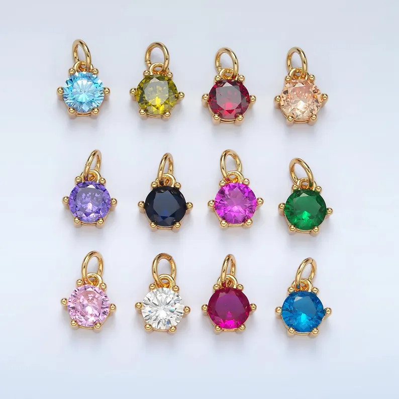 24K Gold Filled 8mm Birthstone CZ Round Charm Personalized Birth Month Add on Charm | AG871 - Ets... | Etsy (US)