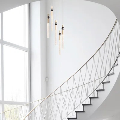 Joollysun Modern Crystal Cluster LED Pendant Light - 5 Light Dimmable Adjustable Pendant Lighting For Kitchen Island Dining Room Table | Wayfair North America