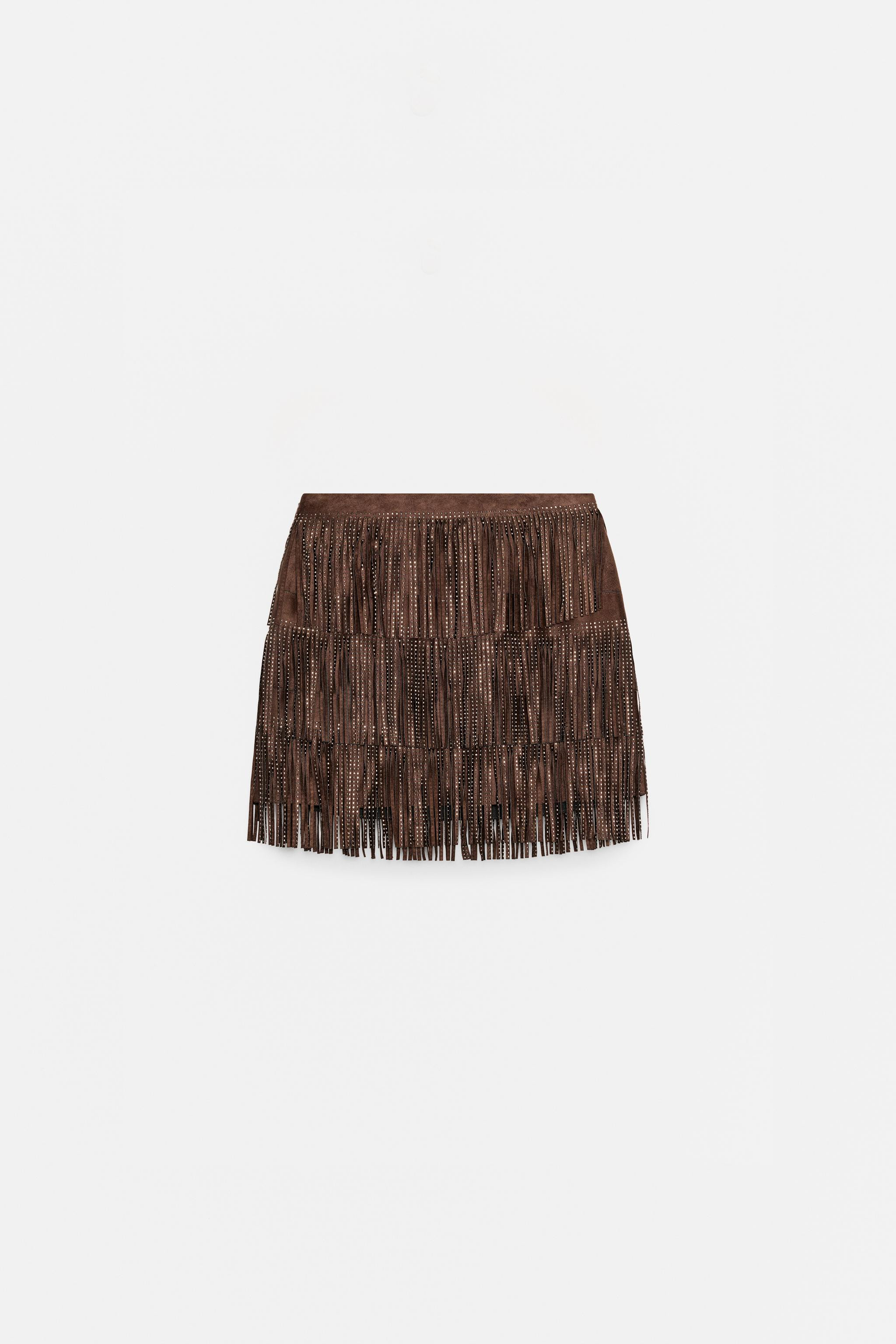 SHIMMERING FAUX SUEDE FRINGE SKIRT | Zara Canada