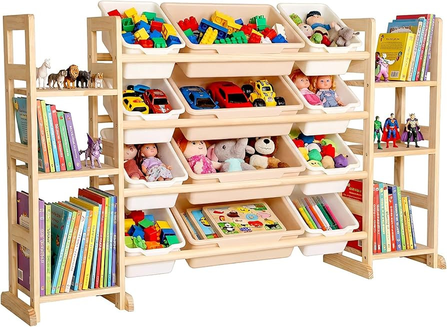 Amdermi Kids Toy Storage Organizer, 52" W White 6-Shelf Bookcase with 12 Bins, Cubby Unit for Tod... | Amazon (US)