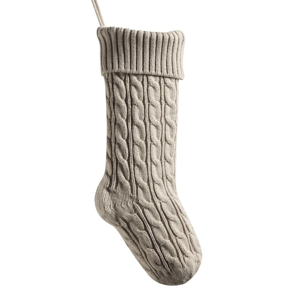 meioro 18 Inches Christmas Stockings, Large Size Cable Knitted Xmas Stocking for Kids, Fireplace Hanging Stockings for Family Holiday Party Decorations (Khaki) | Amazon (US)