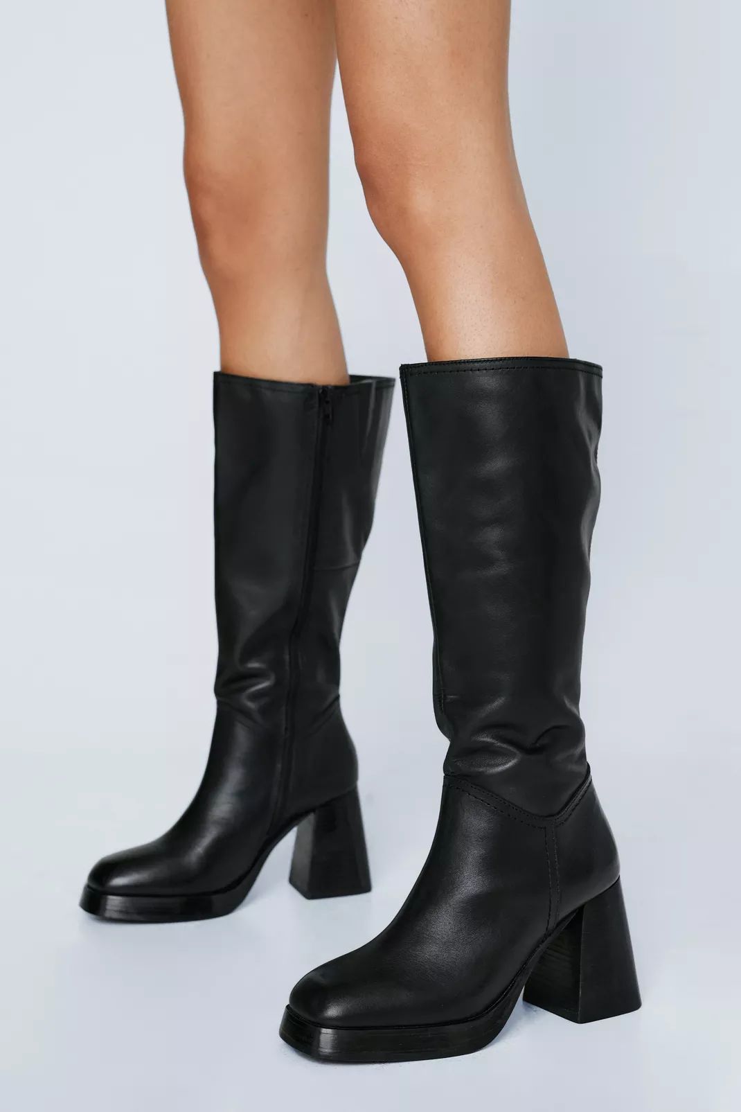 Premium Leather Knee High Platform Boot | Nasty Gal (US)