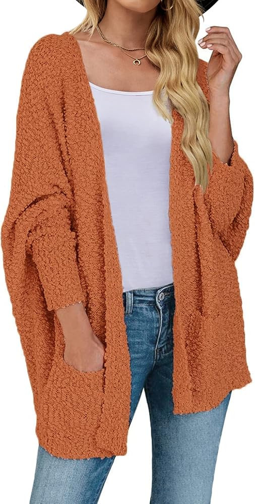 MEROKEETY Women's Fuzzy Popcorn Batwing Sleeve Cardigan Knit Oversized Sherpa Sweater Coat | Amazon (US)