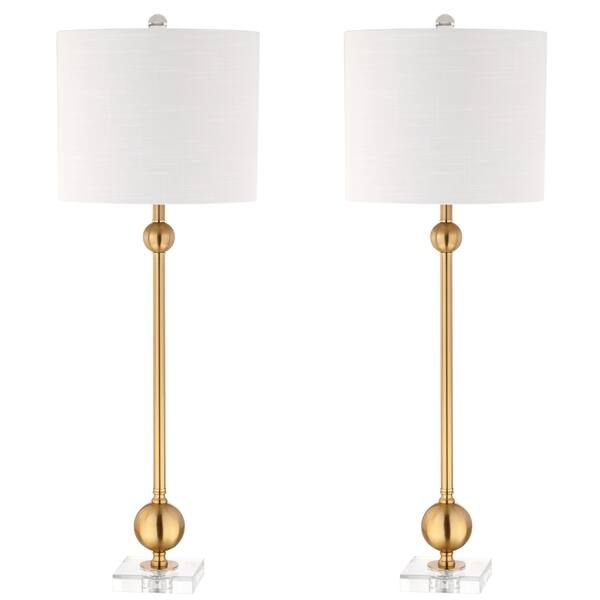 Hollis 34" Metal LED Table Lamp, Brass with Crystal Base (Set of 2) by JONATHAN Y - Gold | Bed Bath & Beyond