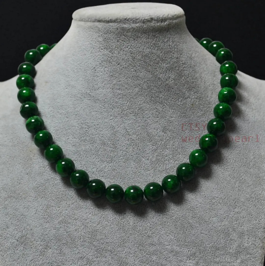 12 Mm Dark Green Jade Necklace, Hand Knotted Choker Necklace, Statement Necklace, Big Green Bead ... | Etsy (US)