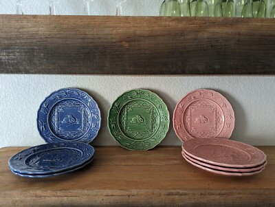 Bordallo Pinheiro Set of 8 Bunny Rabbit Green Blue Pink Luncheon Plates  | eBay | eBay US
