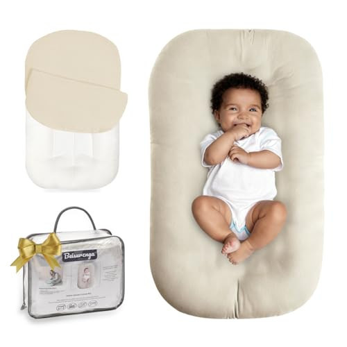 Beisurznga Baby Lounger for Newborn - Snuggle Cozy Me Lounger | Breathable Soft Cotton, 0-24 Months Portable Playtime Baby Nest, Newborn Baby Essentials Gifts- Coffee (1 Lounger + 1 Cover) | Amazon (US)