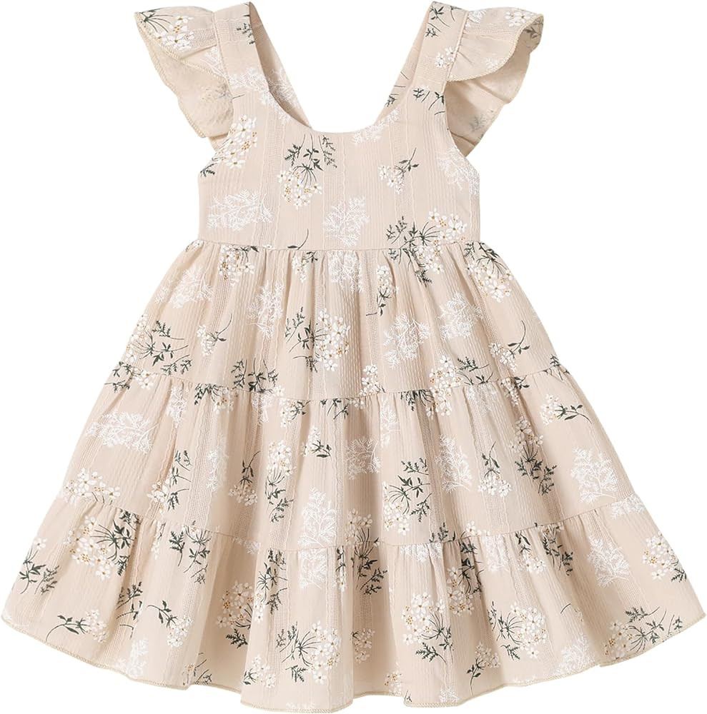 YOUNGER TREE Toddler Baby Girls Dress Summer Ruffle Sleeve Halter Casual Kids Beach Sundress | Amazon (US)
