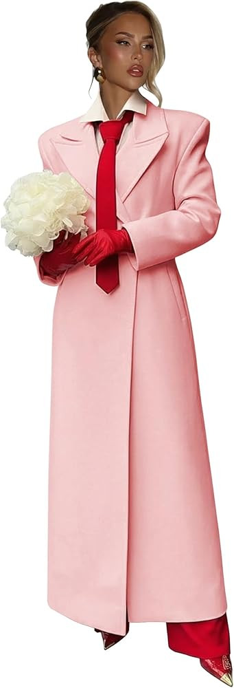 Peacoat Womens Coat Wool Fleece Long Overcoat Women Trendy Peak Lapel 1 Button Womens Pea Coat | Amazon (US)