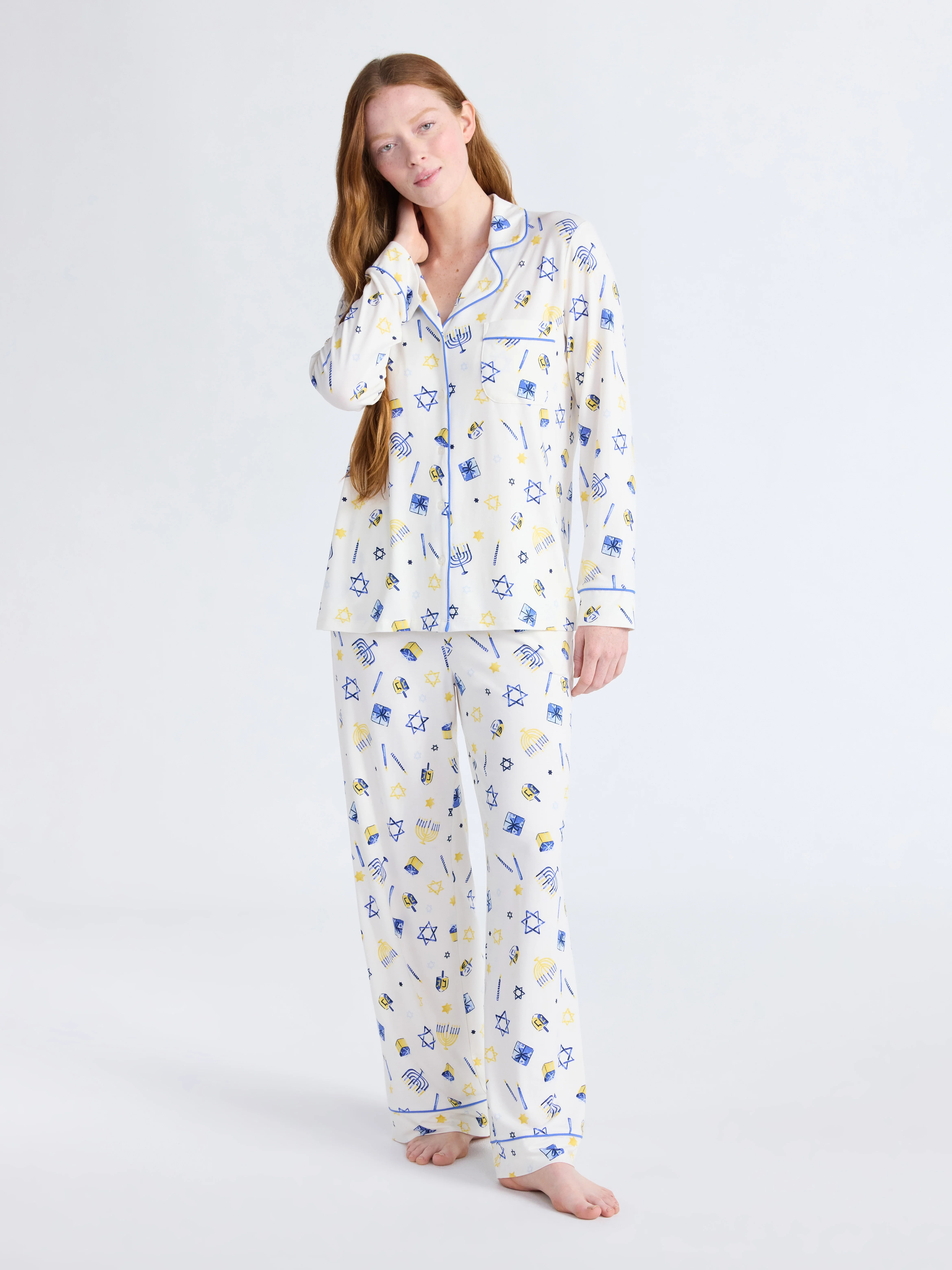 Joyspun Women’s Dreamy Soft Collection Long Sleeve Top and Pants Pajama Set, Sizes XS-4X | Walmart (US)