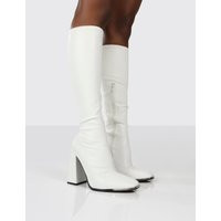 Caryn White PU White Heeled Knee High Boots | Public Desire (US & CA)