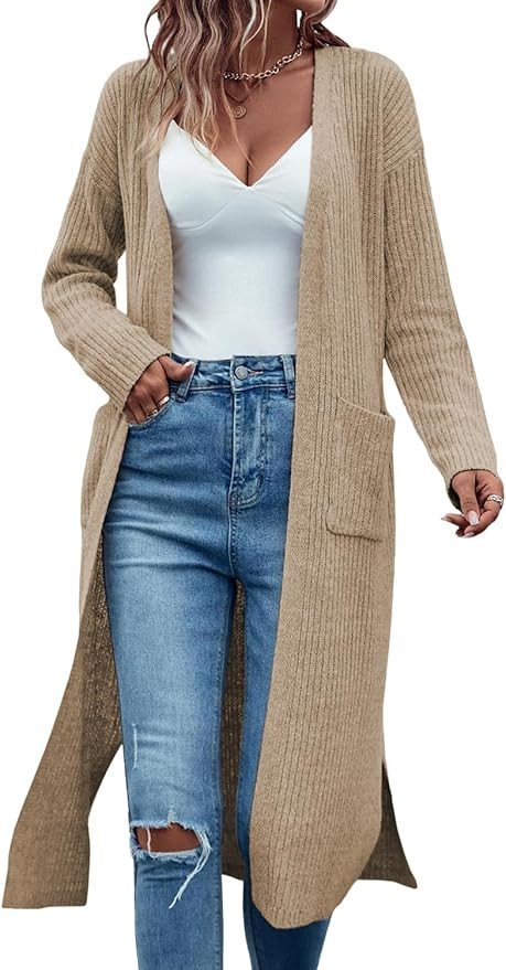 Danedvi Long Cardigan Sweaters for Women Ribbed Knit Open Front Long Sleeve Oversized Fall Casual... | Amazon (US)