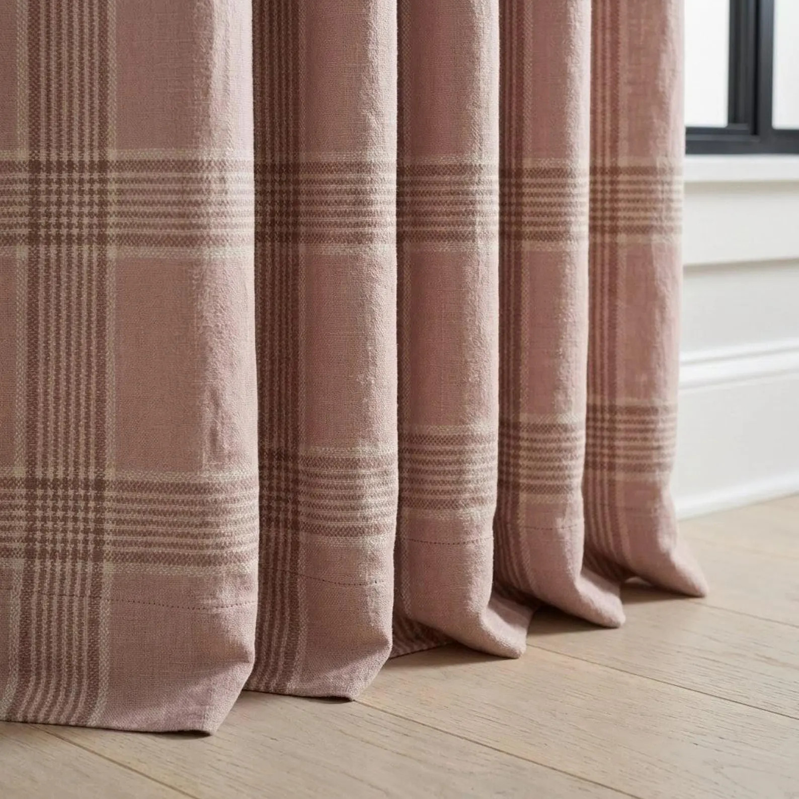 Dusty Rose Plaid Organic Linen Curtains, Custom Farmhouse Windowpane Check Drapes, Cotton Lined o... | Etsy (Global)
