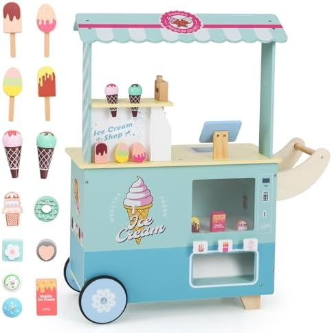 Costzon Ice Cream Cart, Wooden Grocery Store w/Vending Machine, Play Food, Display Rack & Shelves... | Amazon (US)