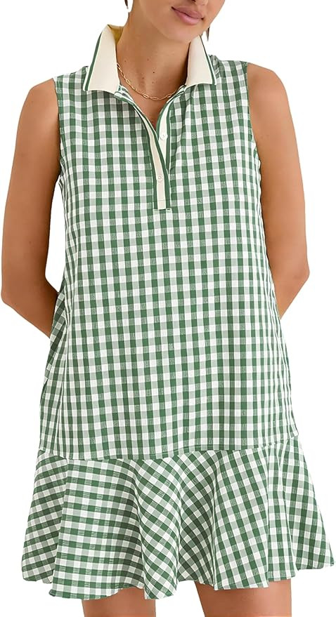 Shiyifa Womens Gingham Polo Dress Sleeveless Golf Mini Dresses Summer V Neck Plaid Tennis Sundres... | Amazon (US)
