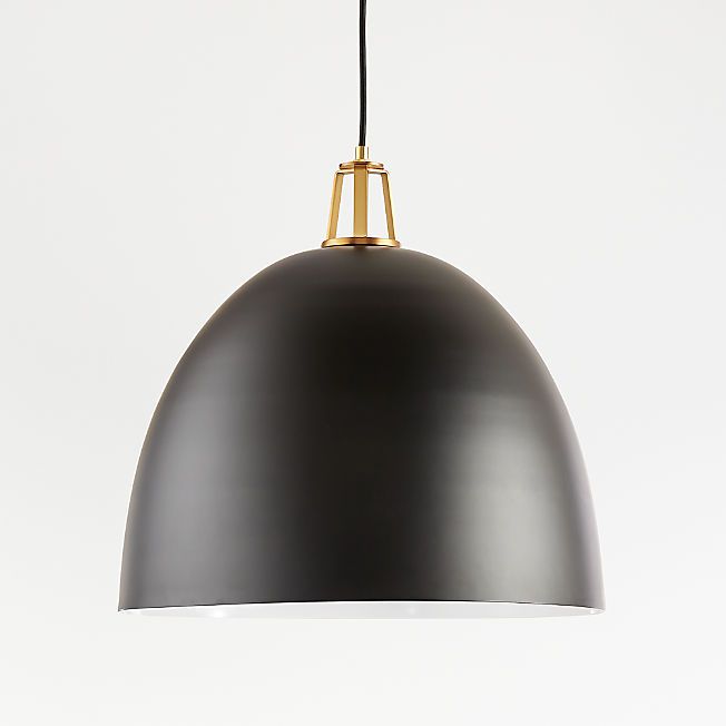 Maddox Black Dome Large Pendant Light with Brass Socket + Reviews | Crate & Barrel | Crate & Barrel
