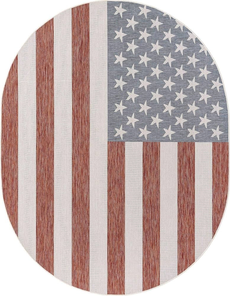 Unique Loom Outdoor Collection Area Rug (7' 10" x 10' Oval, Red/ Blue) | Amazon (US)