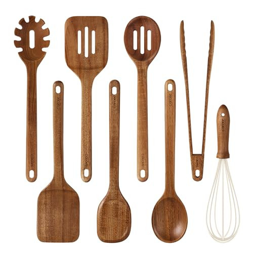 CAROTE Wooden kitchen Utensils Set, Acacia Wood 8pcs Cooking Utensil Set for Nonstick Cookware, Long-lasting Wooden Spoons for Cooking, Spatula, Turner | Amazon (US)