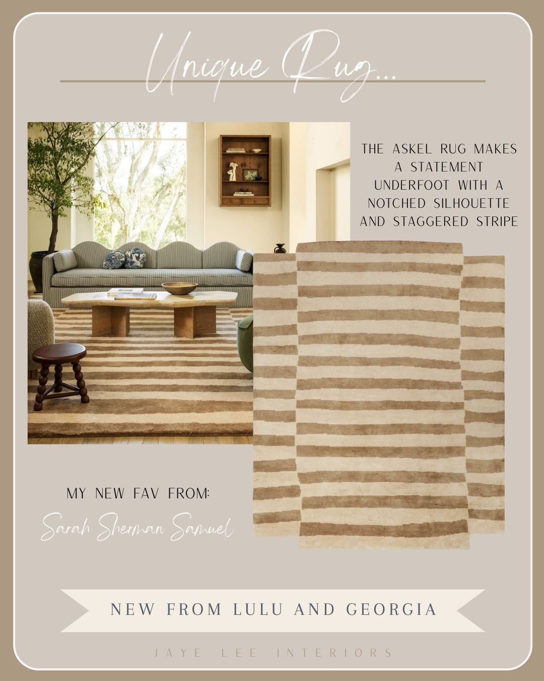 I love when a designer takes the standard and flips it in a totally unique way. The notched edge detail on this rug makes such a statement. Bravo, Sarah Sherman Samuel!
#arearug #neutralarearug #playroomrug #livingroomrug #stripedrug #luluandgeorgia #jleeinteriors 

 #LTKHome #LTKStyleTip