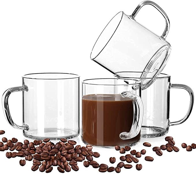 Amazon.com: LUXU Glass Coffee Mugs Set of 4,Large Wide Mouth Mocha Hot Beverage Mugs (14oz),Clear... | Amazon (US)