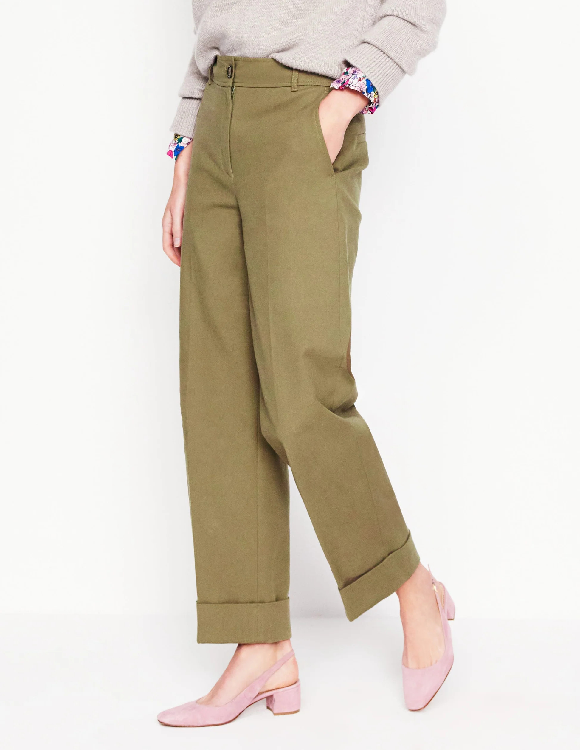 Turn Up Trousers-Warm Olive | Boden UK
