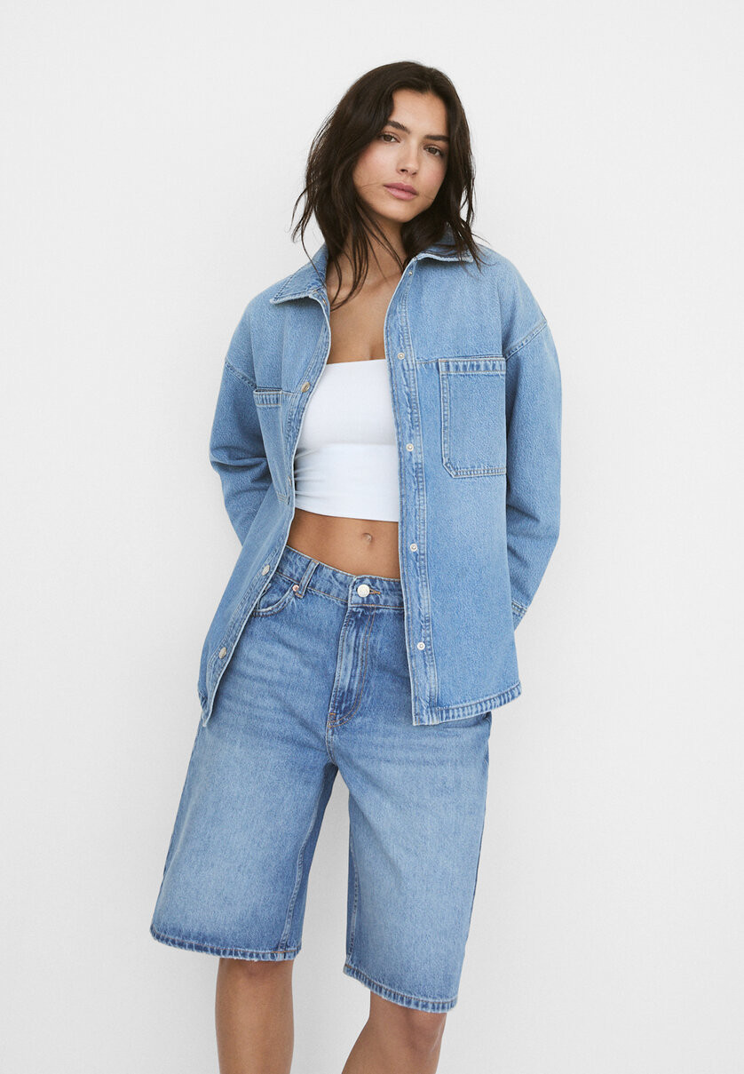 Oversize denim overshirt - Women's fashion | Stradivarius United Kingdom | Stradivarius (UK)