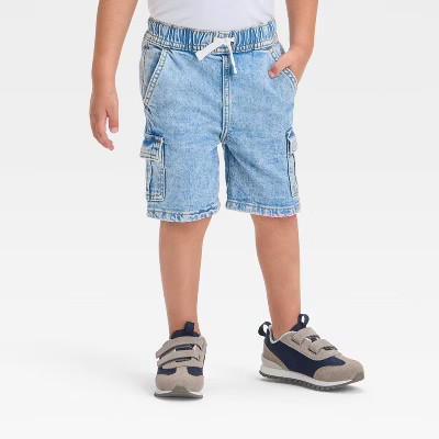 Toddler Boys' Pull-On Denim Cargo Shorts - Cat & Jack™ Light Wash 18M: Cotton-Spandex Blend, Midweight, Low-Rise, Front Snap | Target