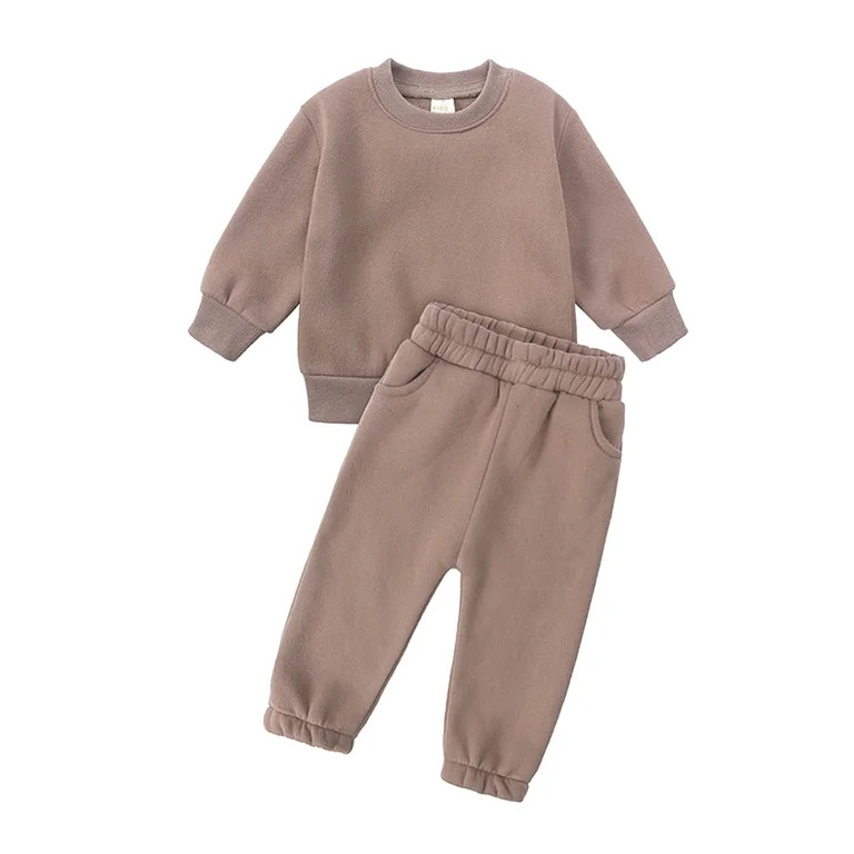 Fauean Boys' Sweatsuit Set Toddler Baby Fall Clothes Simple Sweatshirt Tops Jogger Pants Brown Si... | Walmart (US)