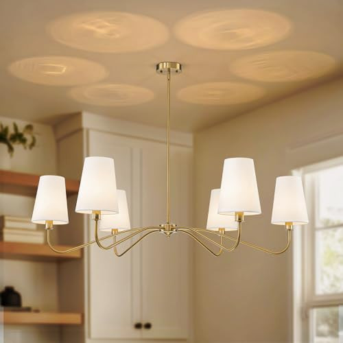 47'' Brushed Brass Chandelier with Shades, Oversized 6-Light Chandelier | Amazon (US)