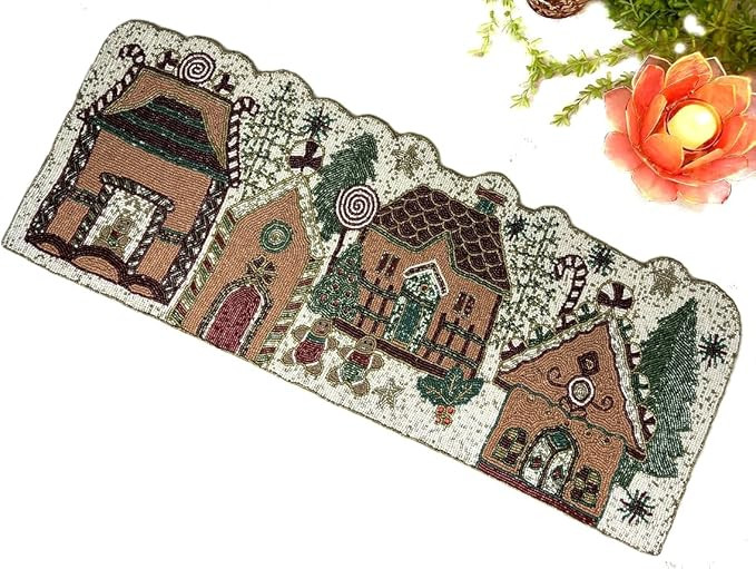 Gingerbread House Christmas Beaded Table Runner - Luxury Gift Table Decoration in Christmas Tree,... | Amazon (US)