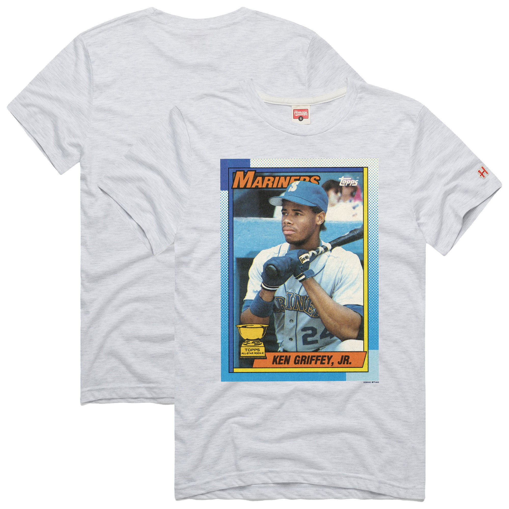 Men's Homage Ken Griffey Jr. Ash Seattle Mariners 1990 Topps Baseball Card Player T-Shirt | Fanatics
