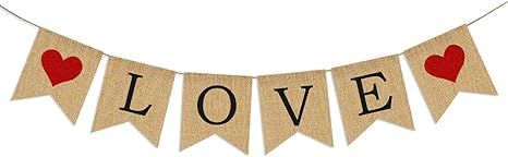 Love Burlap Banner | Valentines Day Decorations | Valentines Garland | Valentine Photo Props | En... | Amazon (US)