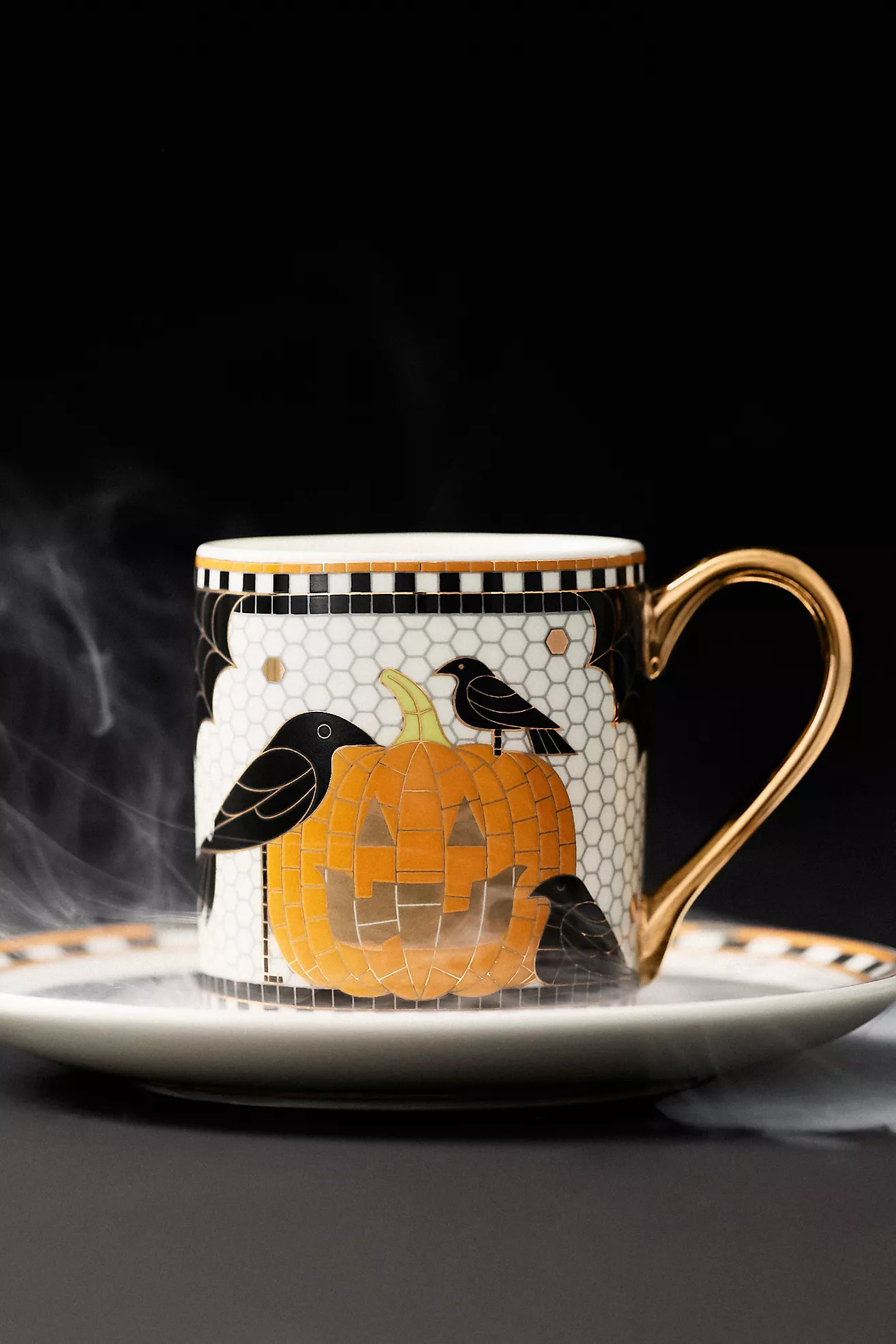 Bistro Tile Stoneware 24k Gold Accent Halloween Espresso Cup | Anthropologie (US)