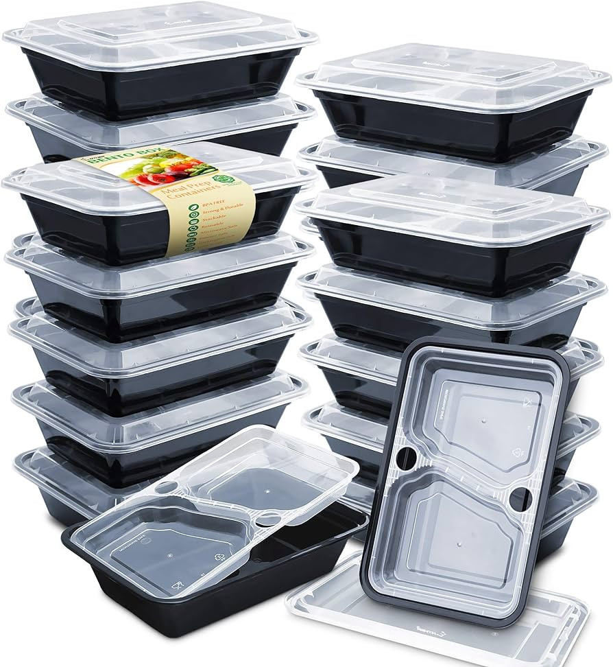 Enther 36oz Meal Prep Containers 20 Pack 3 Compartment with Removable Insert Tray 2 Tier Food Sto... | Amazon (US)