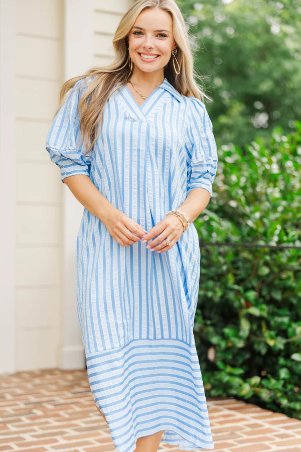 This One Here Blue Striped Midi Dress | The Mint Julep Boutique