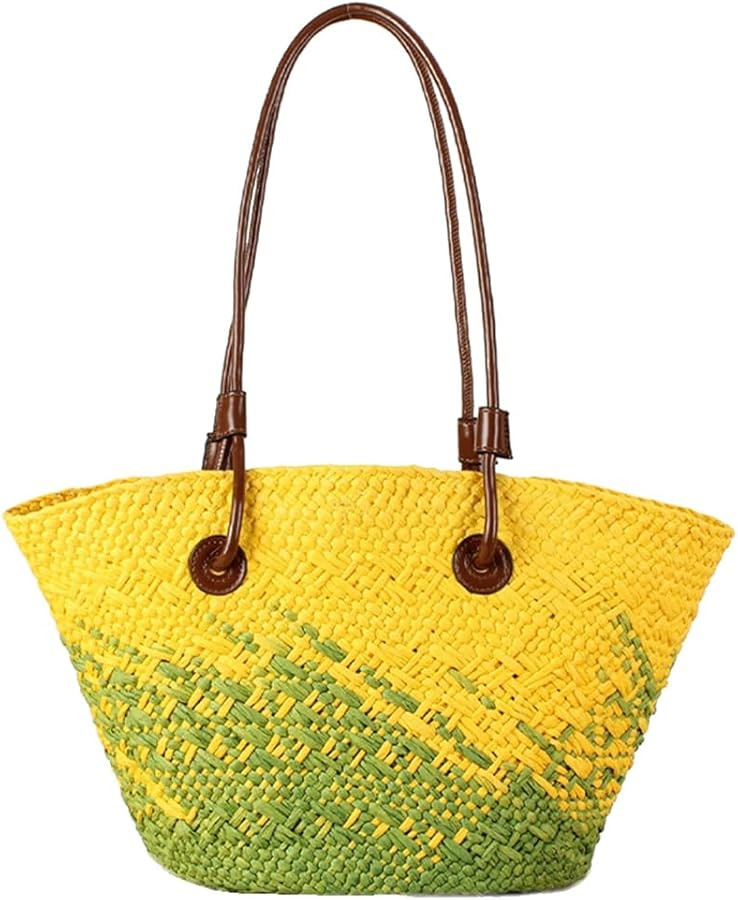 Women Straw Tote Bag Summer Beach Bags Luxury Handmade Shoulder Bag Woven Basket Handbags Large S... | Amazon (US)
