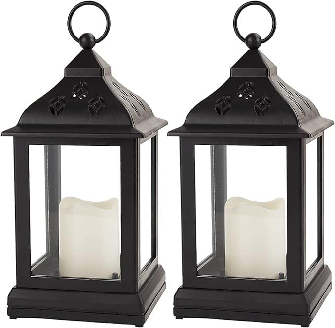 Bright Zeal 2-Pack 9.5" Vintage Decorative Candle Lantern with LED Flickering Flameless Candle (B... | Amazon (US)
