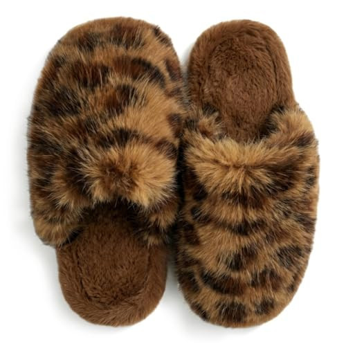COZERA Leopard Fuzzy Scuff Slippers for Women, Memory Foam House Slippers Indoor Outdoor, Cozy Plush Closed Toe House Shoes, L2630 Brown 3839 | Amazon (US)