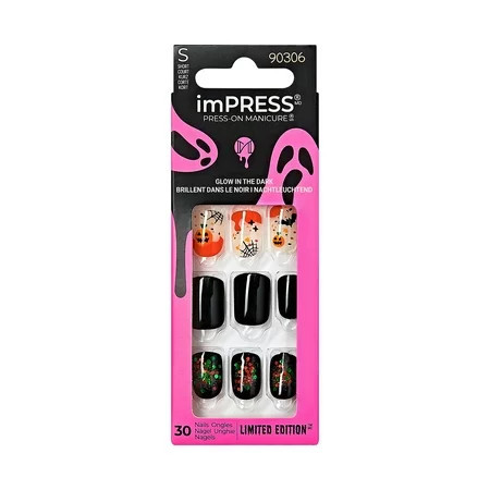 KISS imPRESS Press-On Manicure Halloween Black Short Length Square Shape Take a Bite 33 Ct. | Walmart (US)