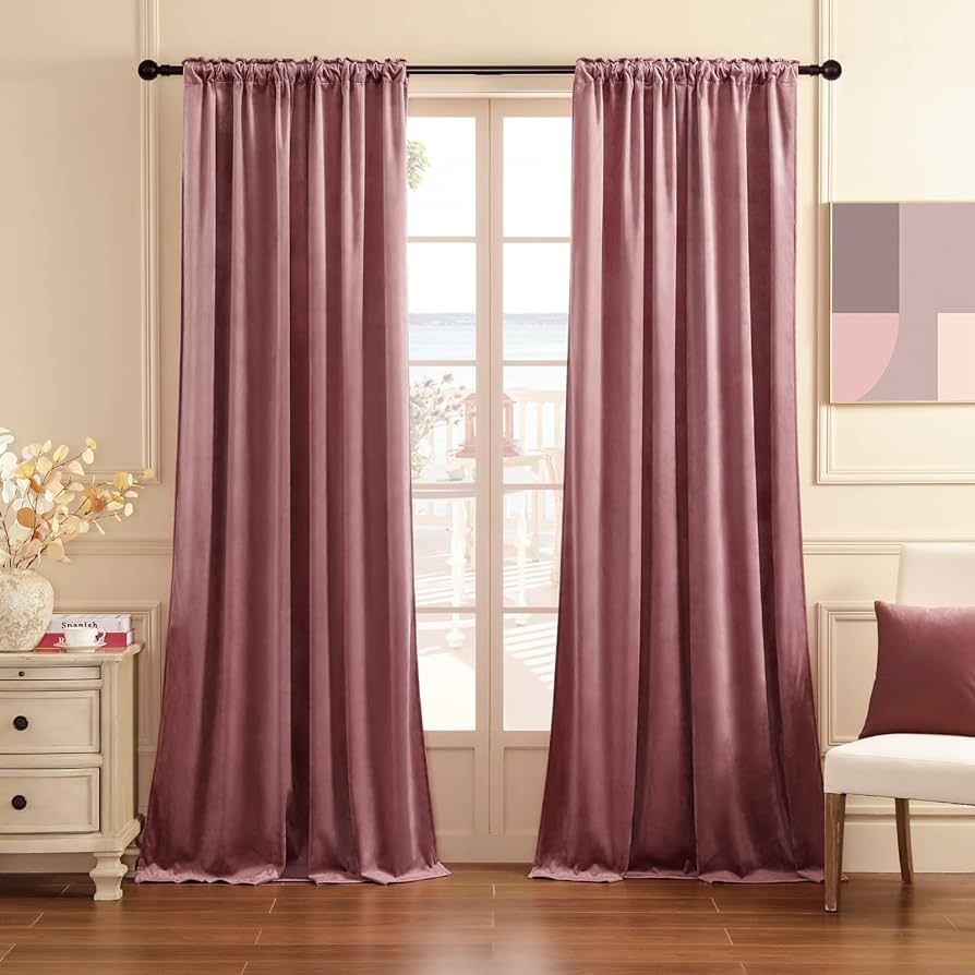 Dusty Rose Velvet Curtains for Bedroom Window, Blackout Vintage Luxury Heavy Drapes, Thermal Insu... | Amazon (US)