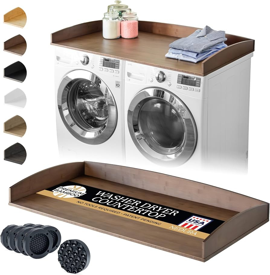 Nedura Washer Dryer Countertop with Anti-Vibration Pads, Curved Edge Rails, Premium Bamboo Laundr... | Amazon (US)