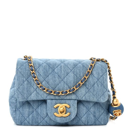 Denim Quilted Mini Pearl Crush Flap Blue | FASHIONPHILE (US)