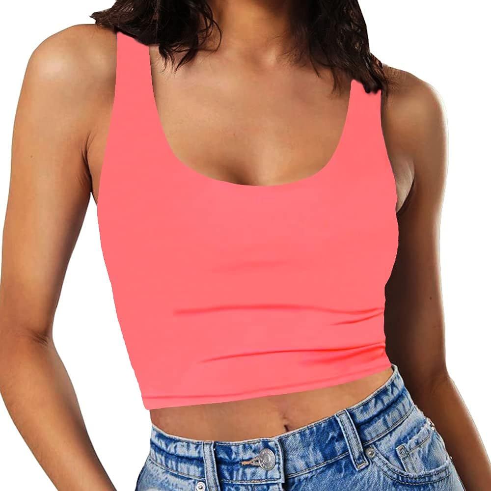 Women’s Sexy Sleeveless Crop Tops Double Layer Scoop Neck Cropped Tank Top | Amazon (US)