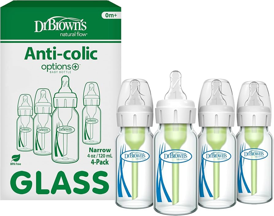 Dr. Brown's Anti-Colic Options+ Narrow Glass Baby Bottle with Level 1 Slow Flow Nipple, BPA-Free,... | Amazon (US)