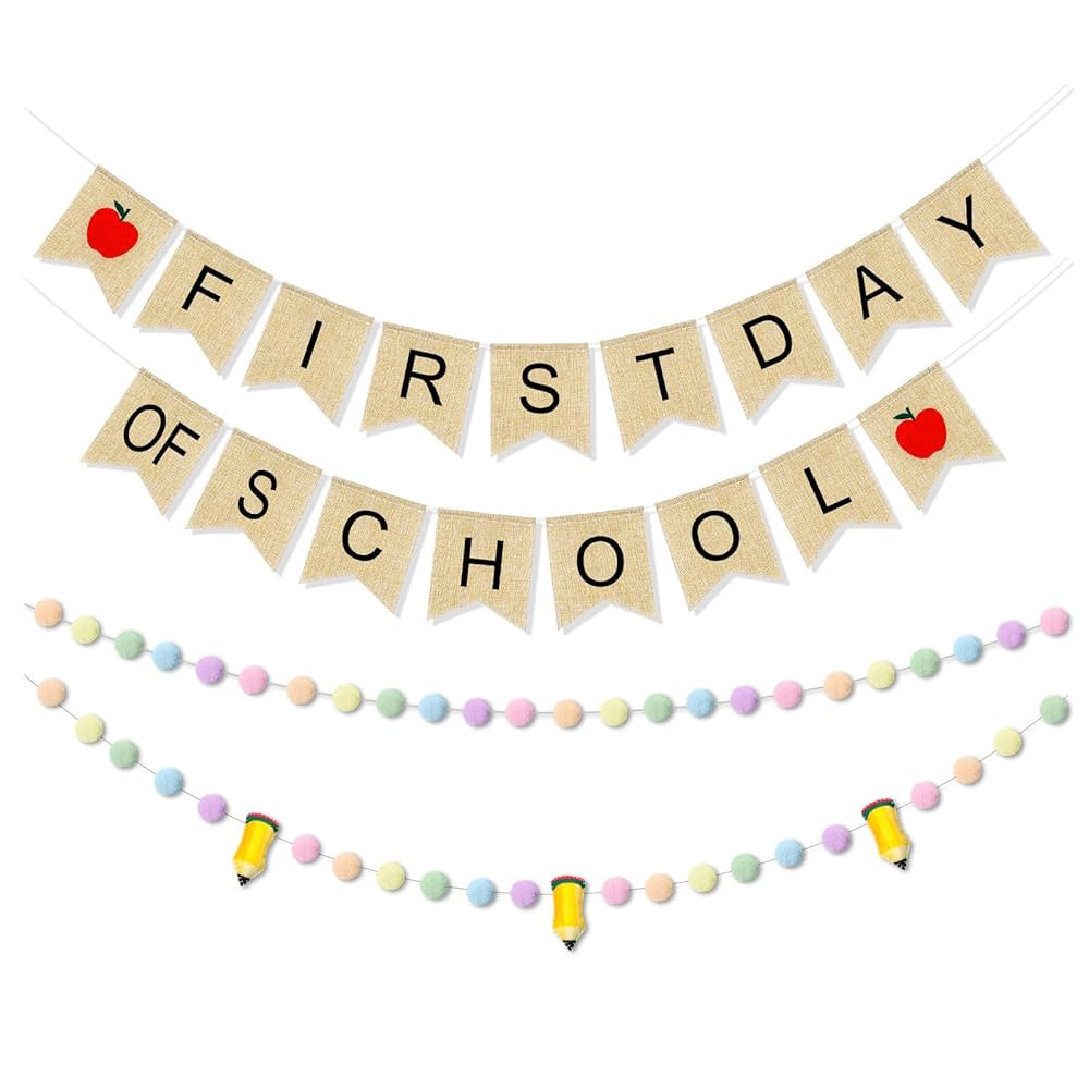 4 Pcs 9.84 ft First Day of School Banners Decorations Set, Felt Pencil Ball Garland Colorful Pomp... | Amazon (US)
