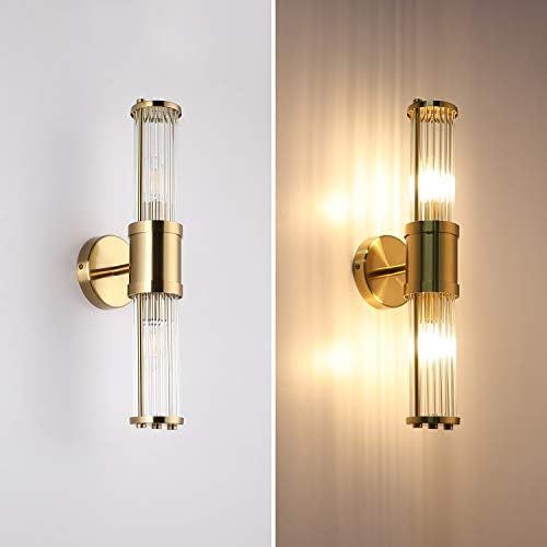 ECOBRT Glass Wall Light Fixture Indoor Antique Brass, Bathroom Vanity Lights Beside Mirror Lighting  | Amazon (US)