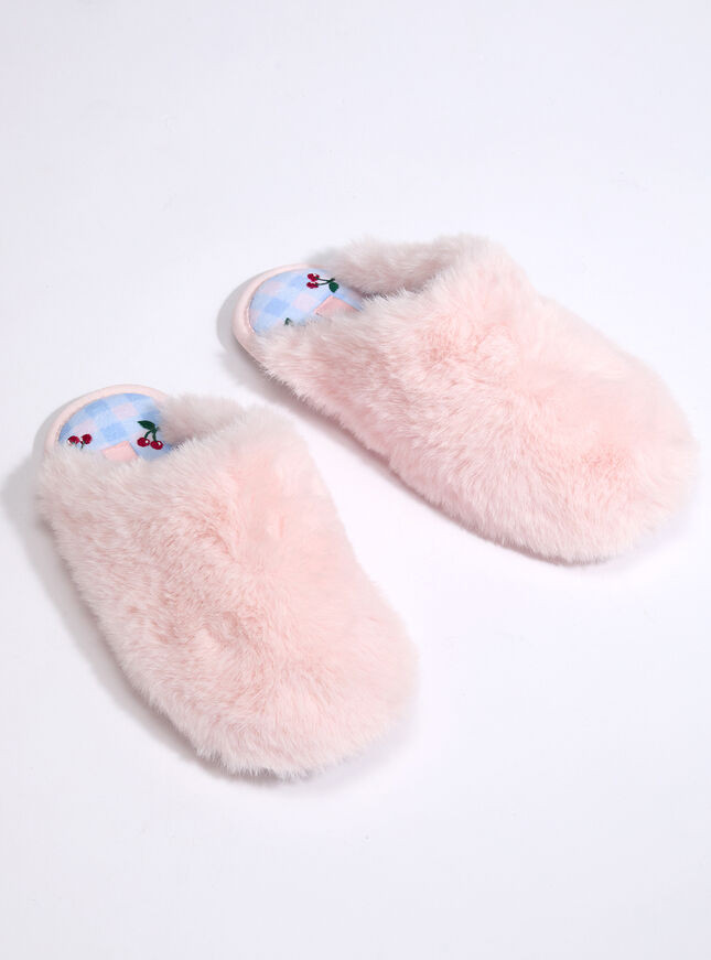 Plush Cherry Embroidered Sole Mule Slippers | Boux Avenue | Boux Avenue (UK)
