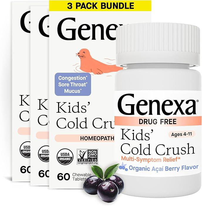 Genexa Kids' Cold Crush | Multi-Symptom Cough & Cold Relief for Children | Delicious Organic Acai... | Amazon (US)