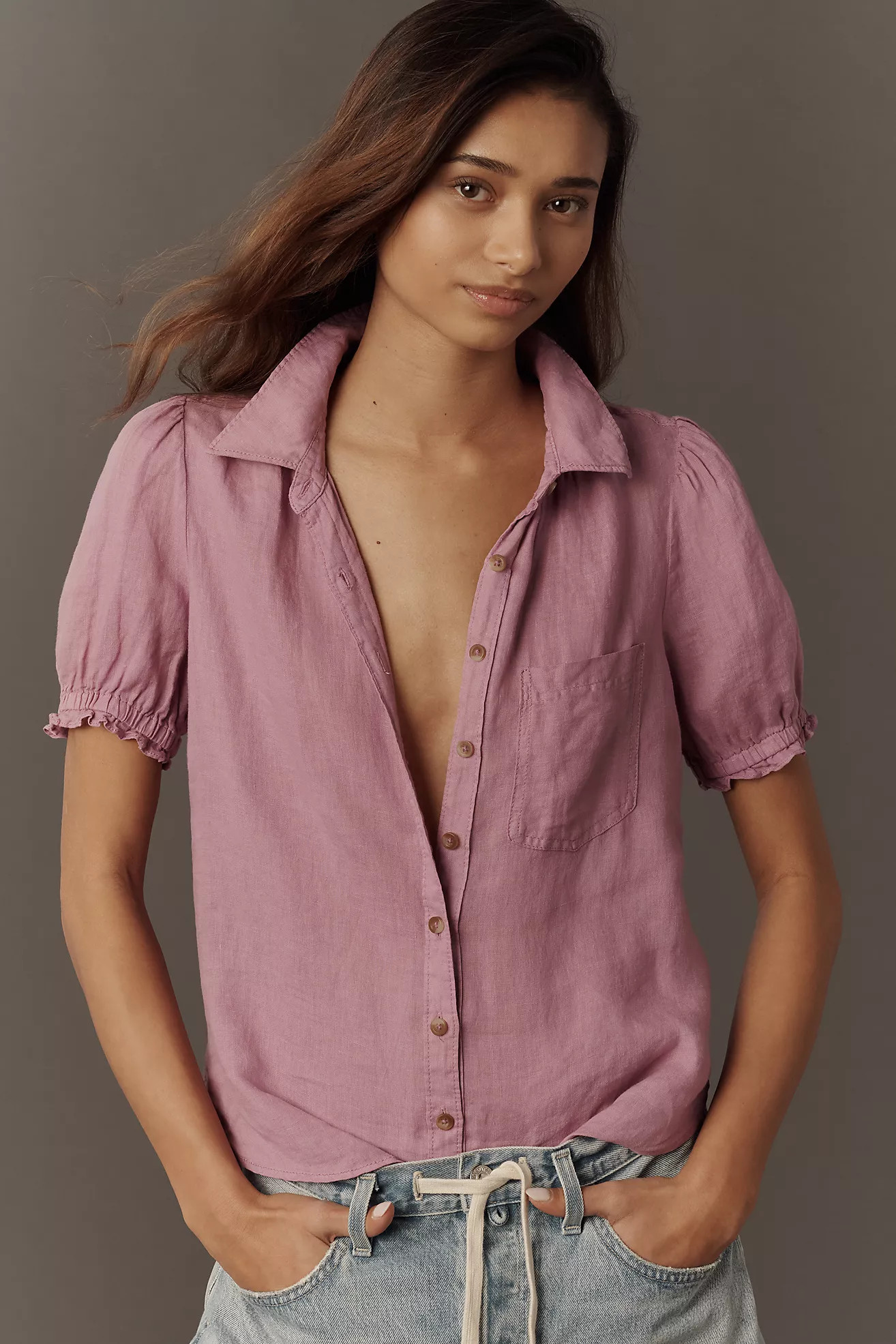Aly 100% European Linen Puff-Sleeve Blouse | Anthropologie (US)