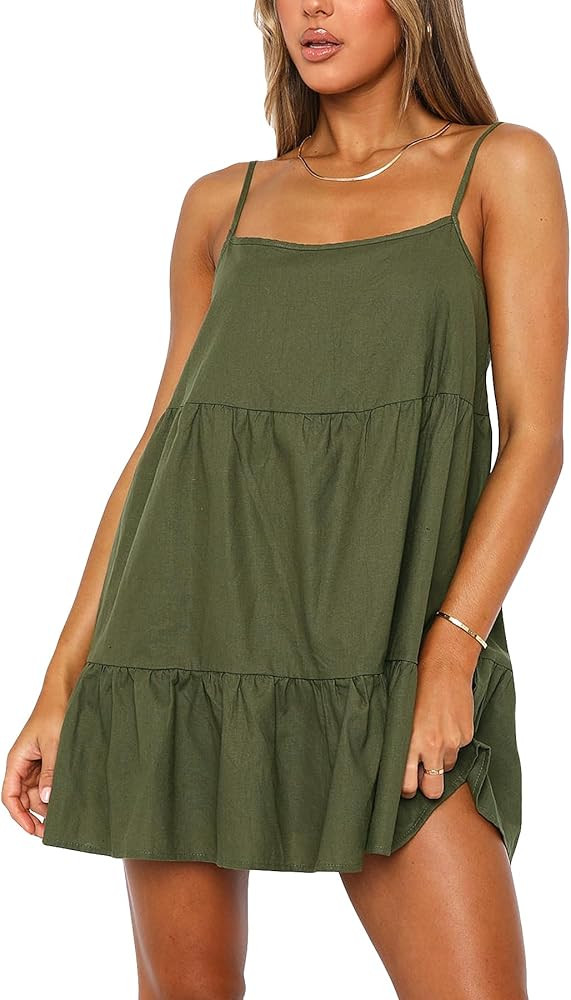 Babydoll Dress for Women Spaghetti Strap Swing Dresses Sleeveless Short Flowy Dress Summer Loose ... | Amazon (US)